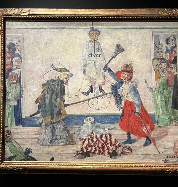 Ensor : Geraamten twistend om een gehangene